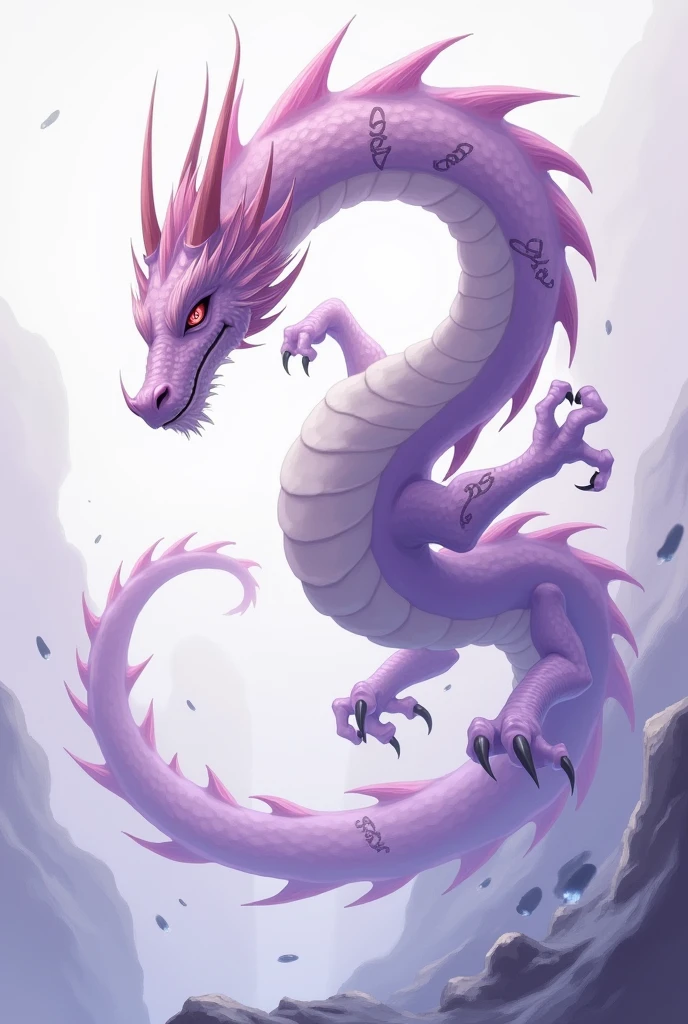 A robust and defined sheng long that shows the entire body of the dragon that is lilac in color , 
Without a background and it should be a design like for a t-shirt 