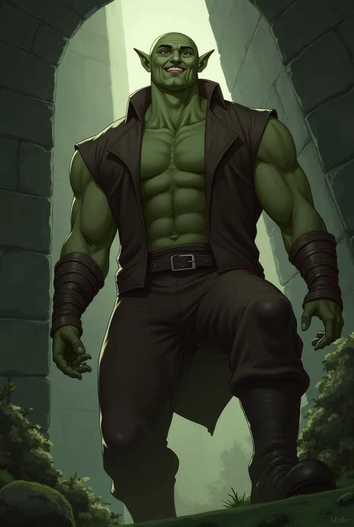 1 small goblin, ((((soil))), (low studies, bulging yellow eyes, mischievous smile, green skin, thin black beard, green skin: 1.20), (wears a fedora hat, wears a brown leather overcoat), full body, smoking cigar, (big, pointed nose)