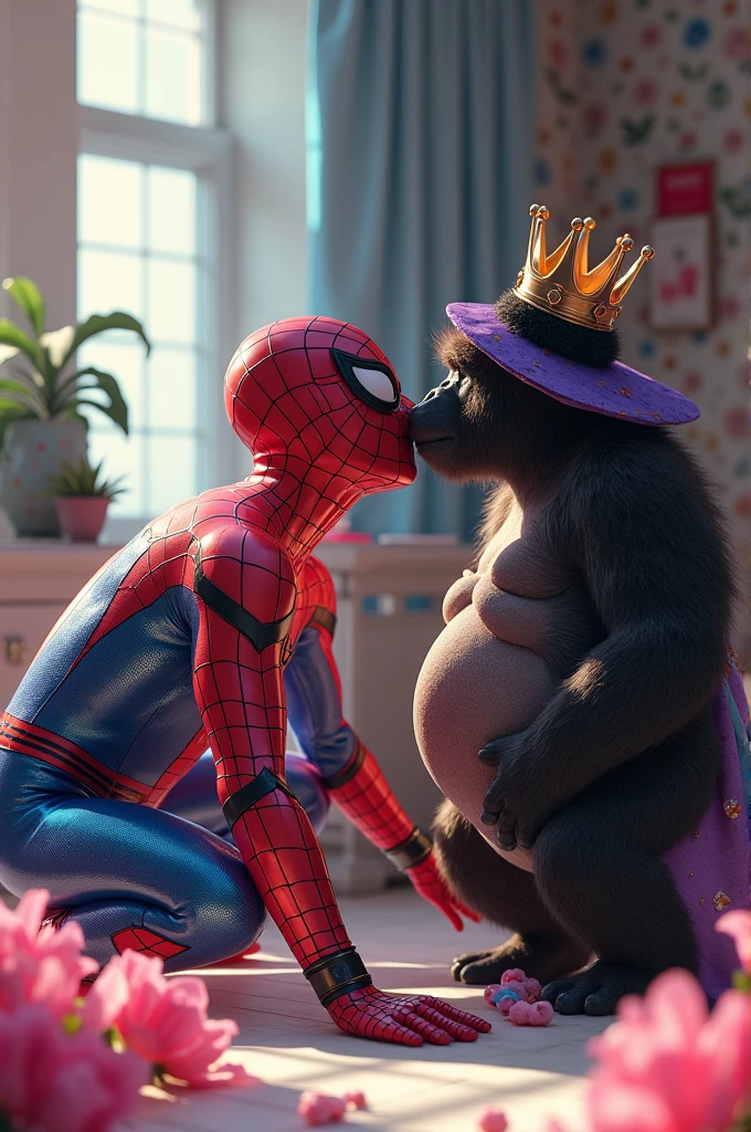 (masterpiece, 8K, UHD, RAW), A sexy girl kissing a evil winnie the pooh in bed, (((a beautiful young woman riding on top of one huge horrific winnie the pooh))), (she rides the male winnie the pooh with lustful femininity), her beautiful body is covered by a sheer translucent white lace bra with Art Nouveau embroidery, big sexy perky breasts, her pristine delicate features contrasts with the horrendous menacing fangs of the corrupted male winnie the pooh, full body vibrant illustrations, intricately sculpted, realistic hyper-detailed portraits, queencore, depicts real life, the scene happens in a luxurious Art Nouveau boudoir with studio illumination, red and teal silk satin