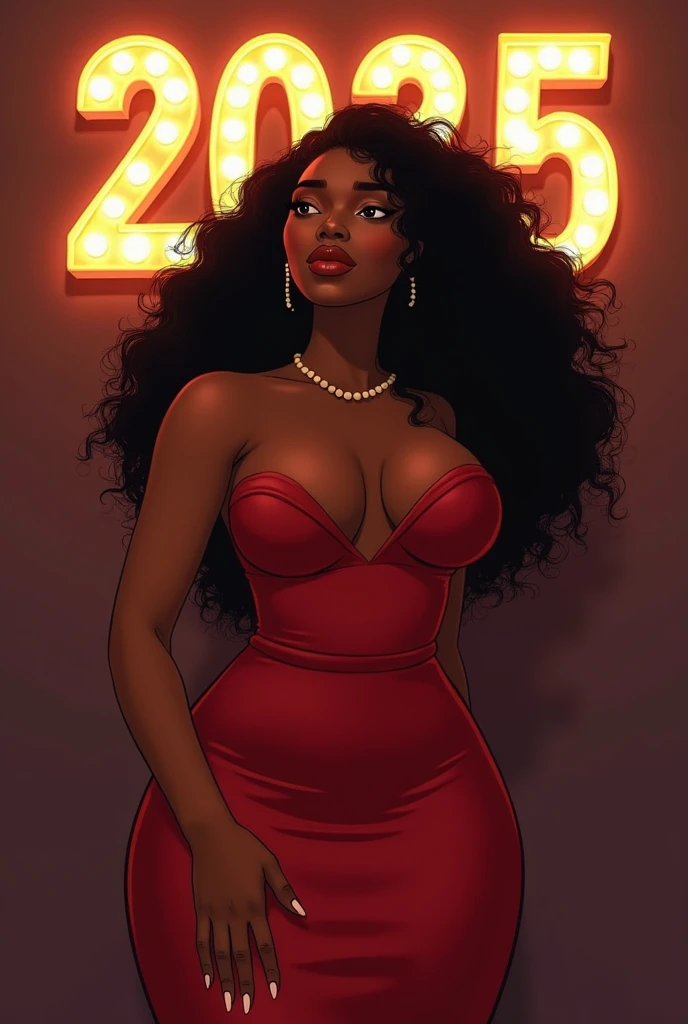 A black dress with v neck full sleeves and a slit with proper accessories and hairstyle and a cluth  chubby girl prom night look 