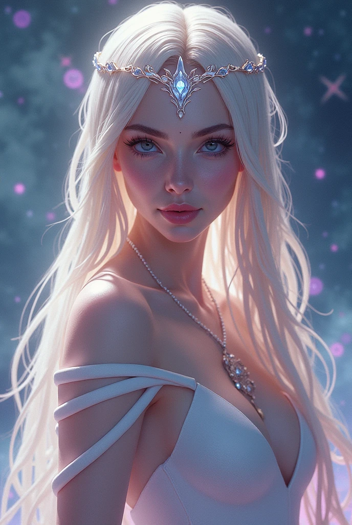 1girl, sozinho, illustration super fine, um extremamente delicado e bonito, best quality, cabelos prateados, olhos azuis, fofo, Lovely, elegante, Surface of the Moon, luar, deslumbrante, shining, radiante, cintilante, magica, sonhador, Encantadora, Ethereal, mistic, Sobrenatural, celestial, Futuristic.