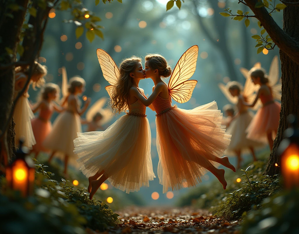 I'm taking photos for a new concept album. Create a girl group concept photo with beautiful butterflies glowing in the dark