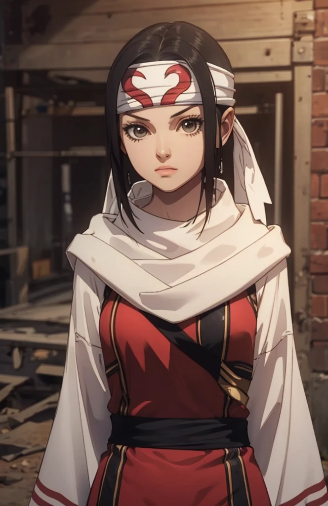 cowl headband on forehead blond hair brown eyes bob cut medium hair standing next to wall looking ahead looking at viewer accurate clothing of image very detailed of clothing high quality clothing very beautiful girl