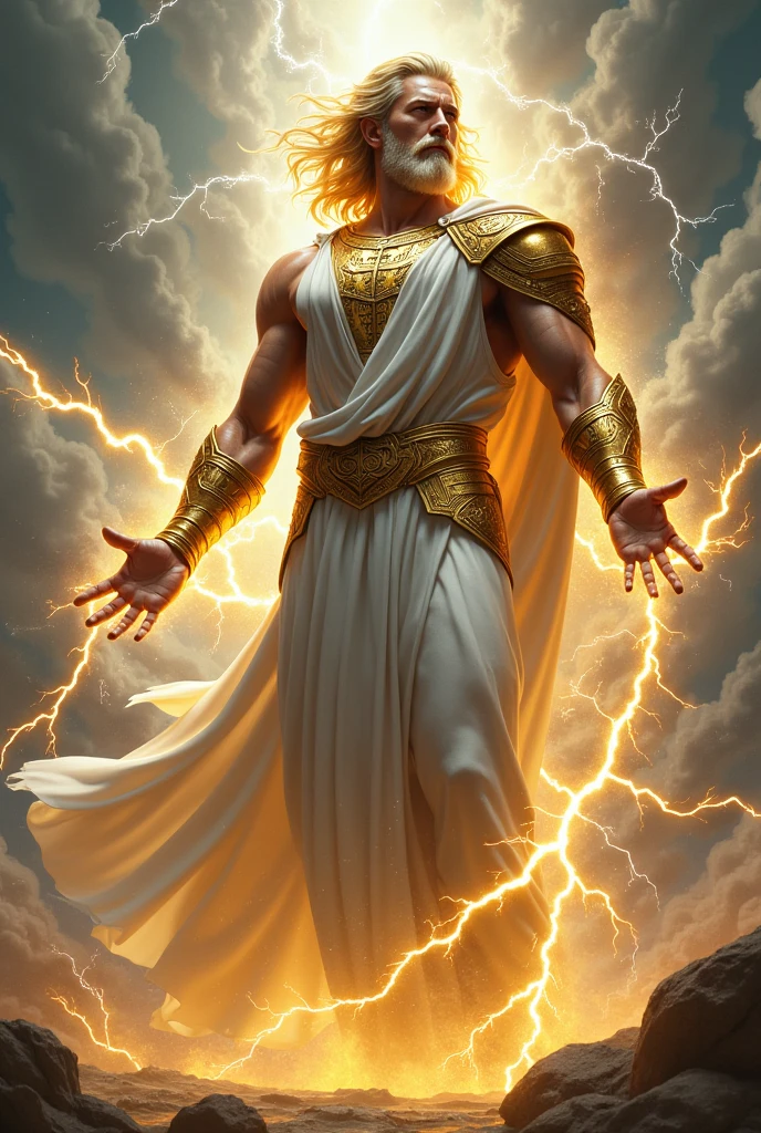 Remove the subject and focus on the background elements - the golden cloud in the corner, the sky background of the ruined Greek castle, and the small yellow cloud in the sunlit sky. Create a Greek mythology inspired image with these elements as the main focus. --auto