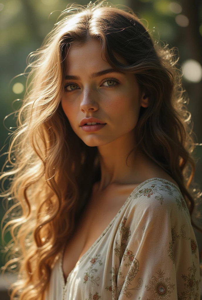 femme, long, curly hair , jeune, 25 ans , Métis, en robe