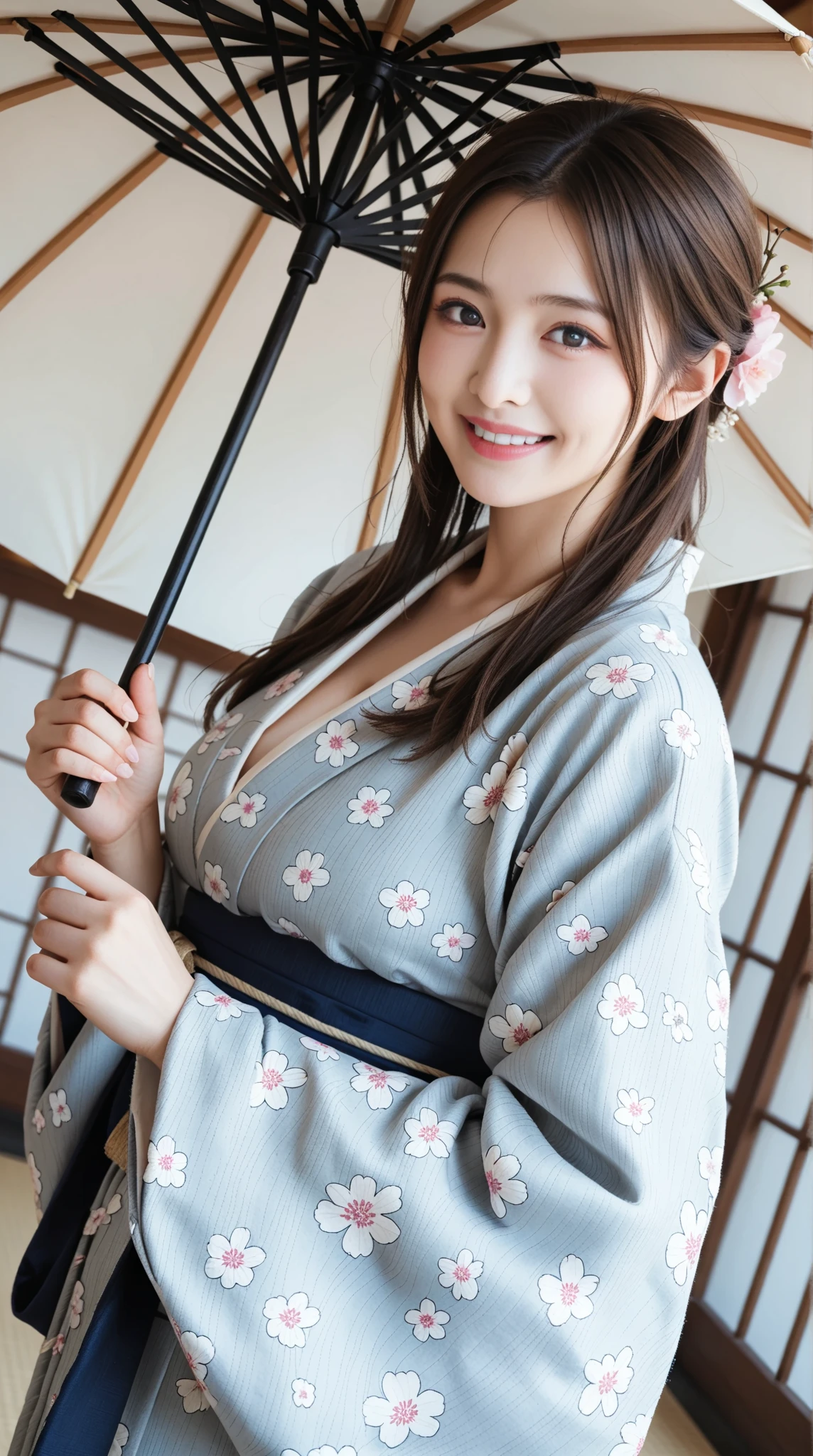 masterpiece, best quality, ultra quality, high quality, realistic, photo realistic, warm lighting,natural lighting,cinematic lighting,RAW photo, hyper detailed, intricate detailed, perfect anatomy, Fujifilm XT3,(cowboy shot),1 woman, Japanese beautiful woman,babyface,black long straight hair,
(yukata,japanese clothes,obi, sash, floral print, obijime),(large breasts:1.2),(slender body:1.2),sweaty, closed mouth, tan skin,sunburn tanline,smile,black eyes,looking at viewer,(beach),(sunset),