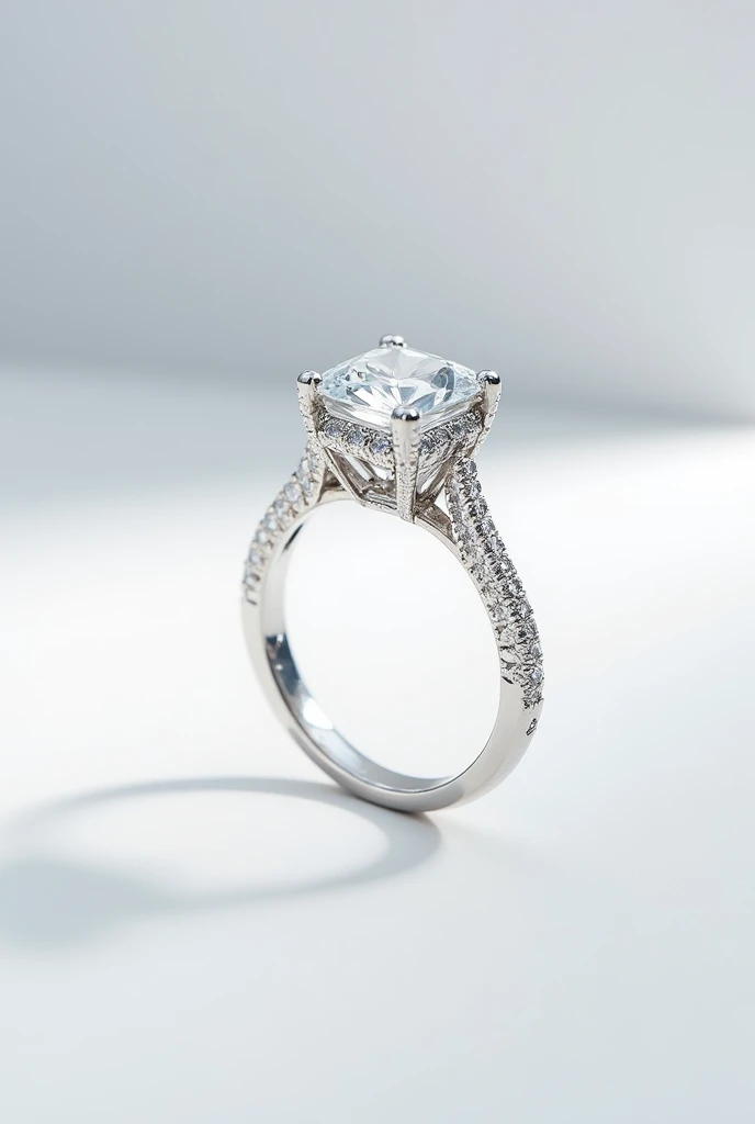White gold engagement ring with pure diamonds
