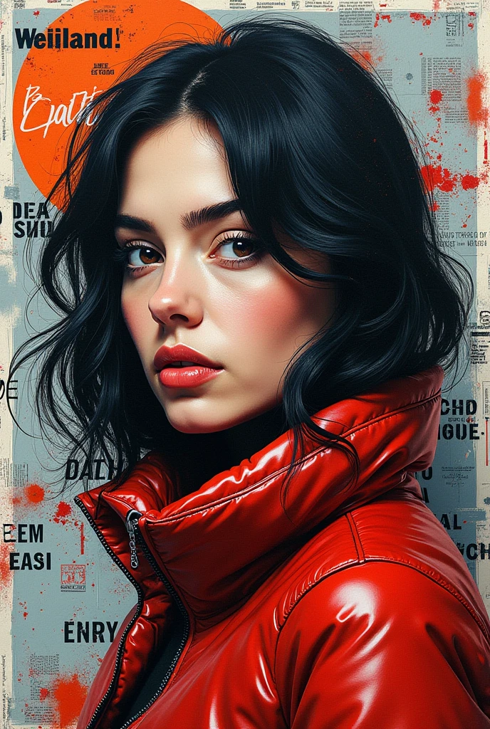 nanou philips, in red wool coat, collar and leashed, breasts
