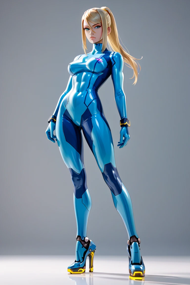 Samus model M , female android , robot , Full body blue suit - SeaArt AI