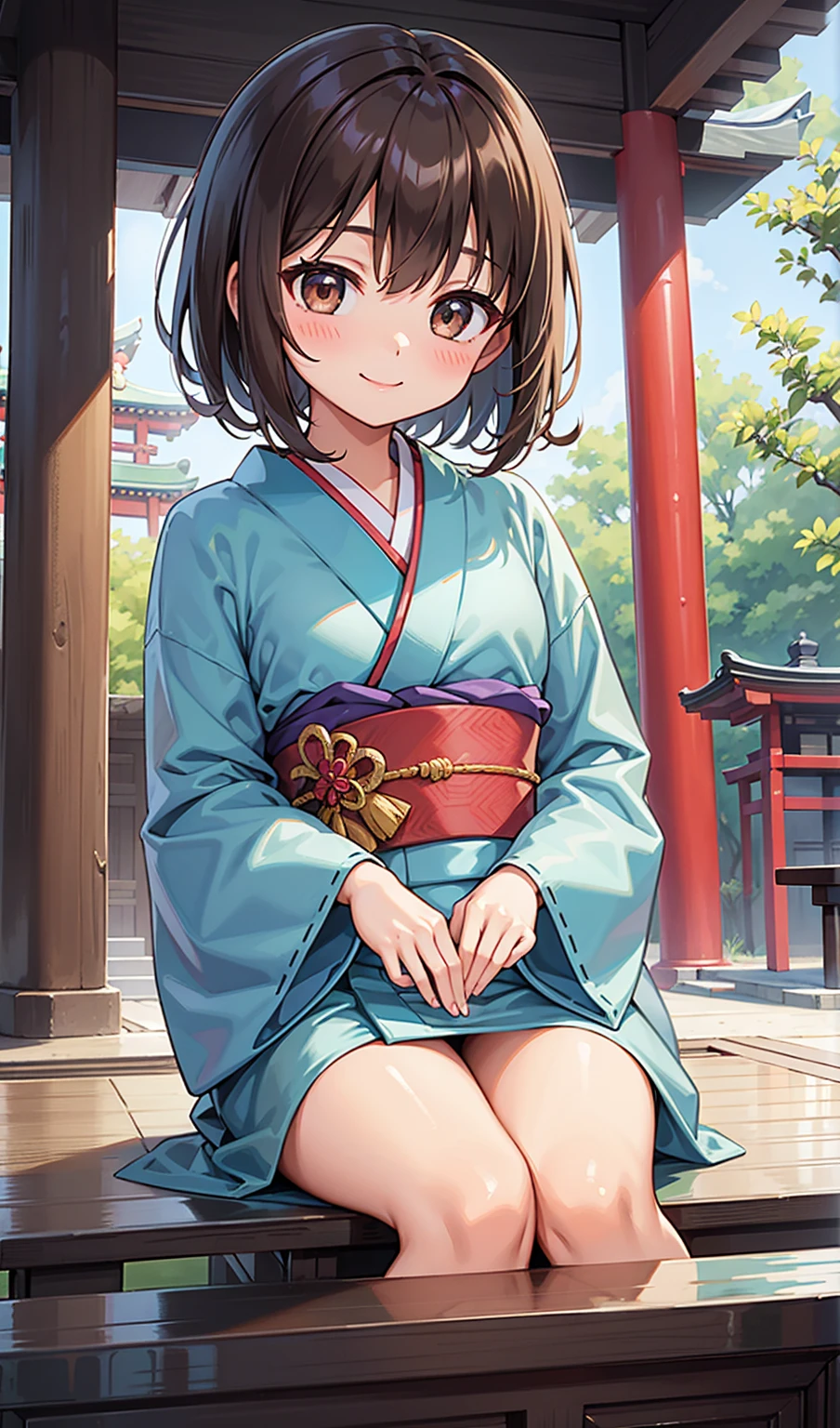 (masterpiece), best quality, nature, night, outdoors, from above, 1girl, sitting, looking up, medium breasts, medium hair, smile, kimono, open kimono, open clothes, (cum, excessive cum:1.4), cum on body, cum on breasts