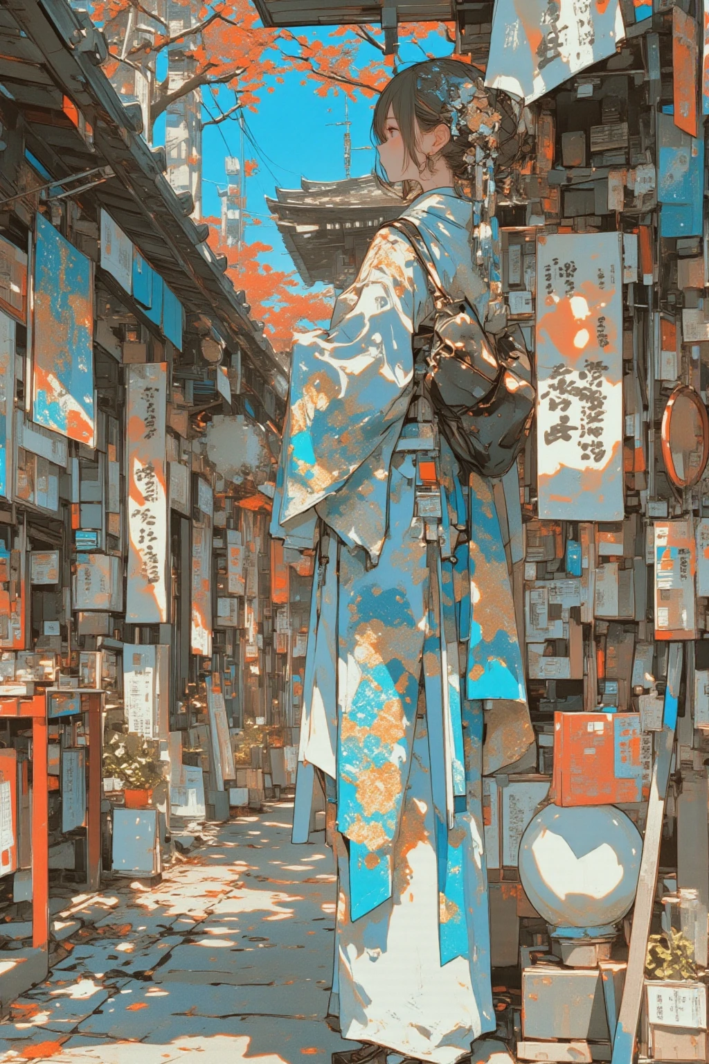  Close up of a woman visiting a shrine for the first time,Long-sleeved kimono,Ultra-realistic composition ,   surreal style  ,  neo-surrealistic    .     digital art   , surrealistic     digital art   work,   Surreal Scene  ,   Made with Surreal Photographs , surreal 3 d render,    Surrealist Conceptual Art    ,   Dreamy Art  ,   Made with Surreal Photographs graphy,   surrealist photography  ,  surreal digital art , alexander jansson style  ,   collage style Jose Baelorza , Collage by Yokoo Tadanori , items floating in the air  、lots of items ,torii,Shimenawa, First Sunrise,Honping bell,Suzuo ,Piece, detail ,  Ultra Fine,  Cowboy Shots, Mount Fuji