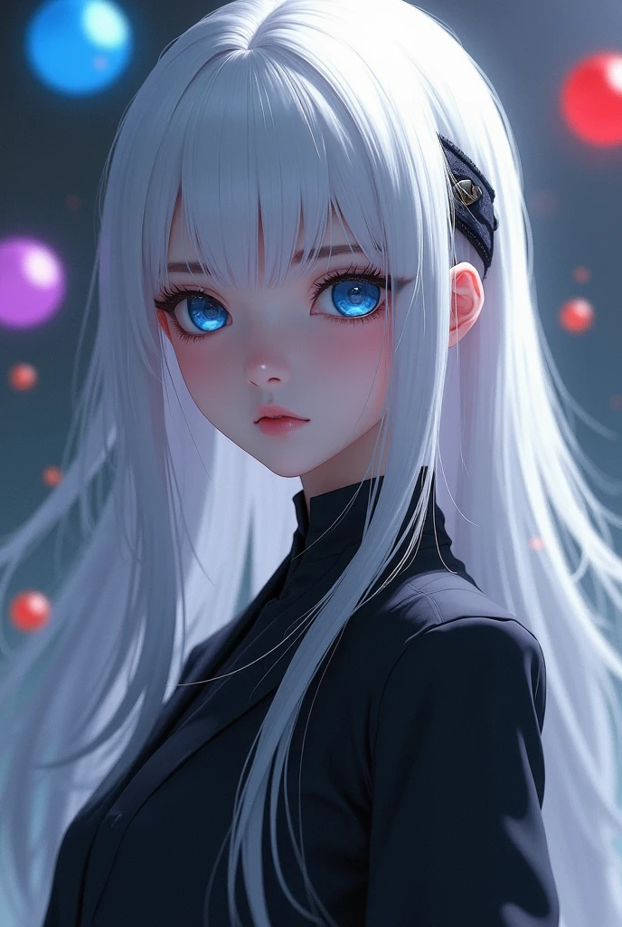 Light blue eye woman black image is white only appears the color of the eyes staring in front