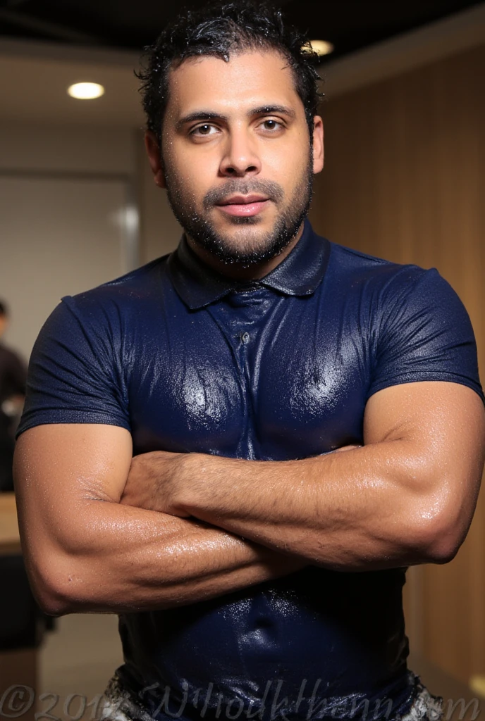 rralistic photo of a latin broen skin man, 45 years old,mature man, gray hair,mature, ugly face ever, serious look, moustache, virile alpha hairy body, on garden wet body, full black brief boxer black color, biggest bulge, tall, perfect body,