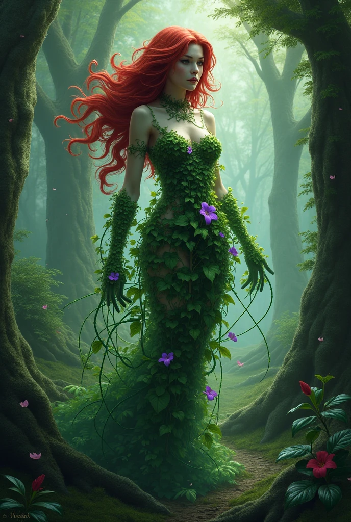 I create 2D art, Keyleth vox machina, bottomless green dress, leaf details, without criticism