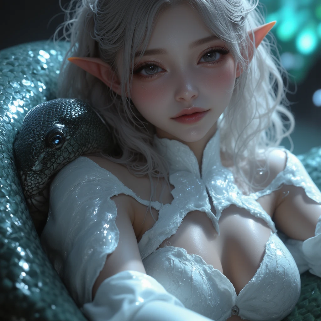 8K, Ultra High Definition, Super detailed, Shiny detailed hair, detailed face, fantasy landscape, solo, looking at viewer, {{best quality}}, {{masterpiece}}, {{ultra-detailed}}, {detailed light}, ultra high quality eyes, detailed eyes, perfect eyes, large eyes, detailed green eyes, white hair, short hair, tied hair, beautiful, skinny body, white skin, slutty, erotic, blushing, ahegao, standing in suggestive pose, ((nsfw))
