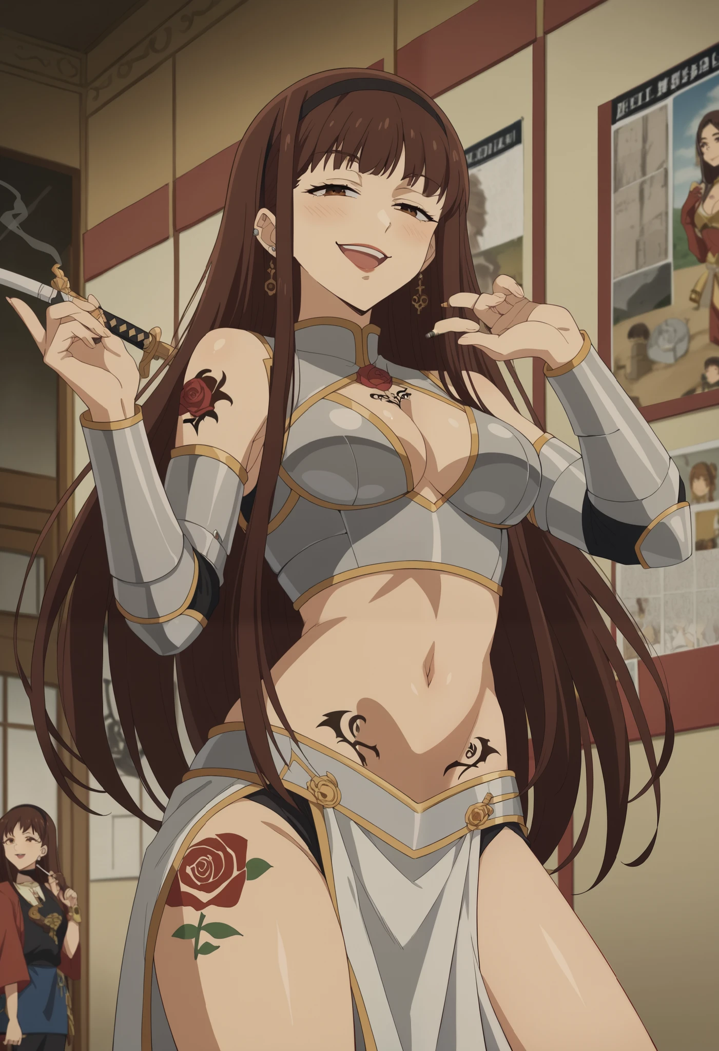 Akeno himejima was brainwashed, 21-year-old girl , africano, black hair with dreadlocks combed back, cabello de longitud media, ropa medieval, imagen de cuerpo completo, castillo estilo africano en el fondo,