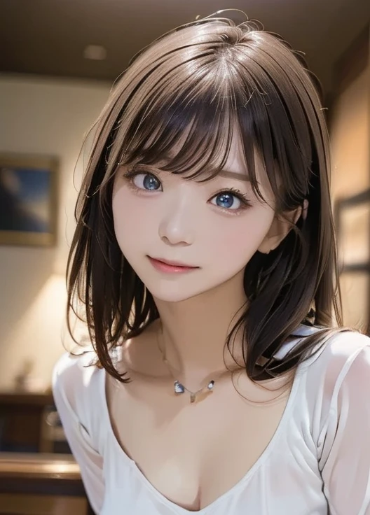 (8k,  super A high resolution,  top quality , masterpiece:1.2)、RAW PORTRAIT OF A GIRL 、 super A high resolution、 top quality 、 ( Busty 、 stick out your chest)、｛Hide the chest:1.35｝、(In town:1.2)、( natural skin texture 、 detailed skin、 hyperrealism、 Ultra Sharpness )、 intricate detail、 depth of writing、 sexy adult woman 、((​masterpiece、 top quality 、 high detail))、( Photorealistic:1.4)、solo、 close your mouth、 smile happily、 Big Eye、Strong mid-range shot from a clear double eyelid 、 eyelash 、Long neck、 absolute domain、Clean collarbone、perfect face、 thin lips、 small face、( lip gloss:1.1)、  YOUNG WOMAN BEHIND EXTRAORDINARY BEAUTY、 Super cute woman 、 Beautiful Legs