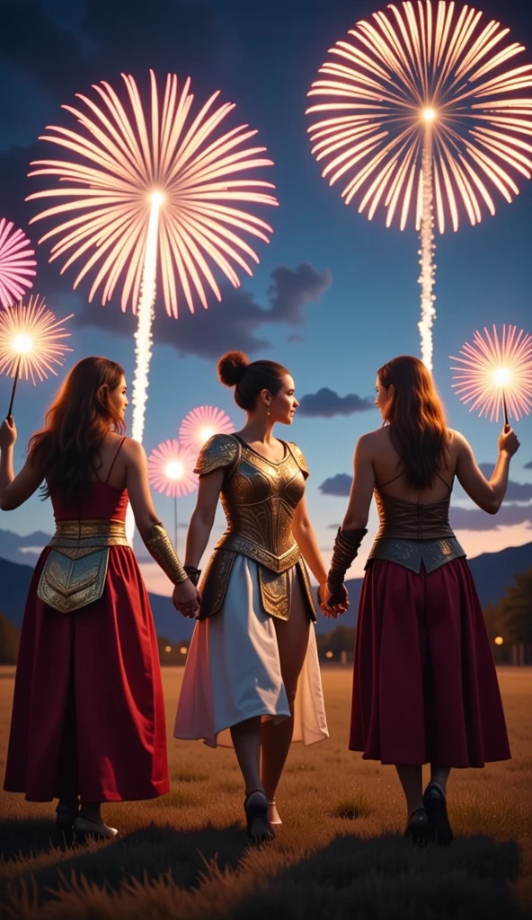 full body photo side view from below, photorealism, photorealistic, brilliant fireworks over 5
beautiful women in brilliant costumes of completely different designs , sharp forcus