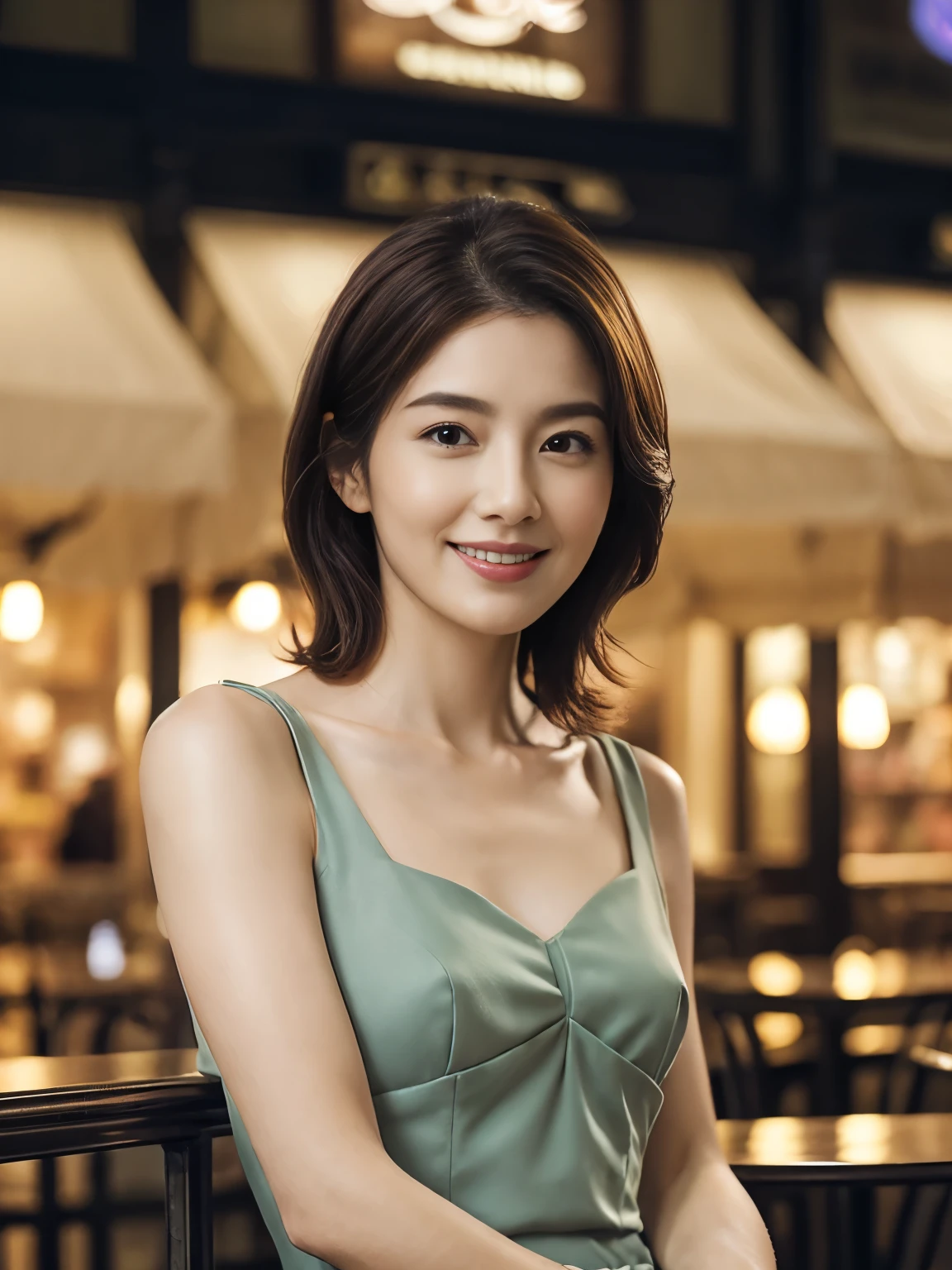 (RAW Photos), (Realistic), (masterpiece), (Highest quality), High resolution, 8K, (Intricate details), (Volumetric Light), Portraiture, woman, 30 years old, Medium Hair, The middle valley, Layered Hair, Brown Hair, Very beautiful eyes, Source order, Very thin eyebrows, Very fine skin, Very beautiful mouth, Very nice nose, Cute like an idol, smile, (Thick lips), (Looking at the audience), (Sexy and elegant navy blue see-through dress), (Full Body Shot), Randomly oriented bodies,