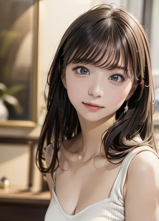 (8k,  super A high resolution,  top quality , masterpiece:1.2)、RAW PORTRAIT OF A GIRL 、 super A high resolution、 top quality 、 ( Busty 、 stick out your chest)、｛Hide the chest:1.35｝、(In town:1.2)、( natural skin texture 、 detailed skin、 hyperrealism、 Ultra Sharpness )、 intricate detail、 depth of writing、 sexy adult woman 、((​masterpiece、 top quality 、 high detail))、( Photorealistic:1.4)、solo、 close your mouth、 smile happily、 Big Eye、Strong mid-range shot from a clear double eyelid 、 eyelash 、Long neck、 absolute domain、Clean collarbone、perfect face、 thin lips、 small face、( lip gloss:1.1)、  Young Woman Behind Extraordinary Beauty、 Super cute woman 、 Beautiful Legs