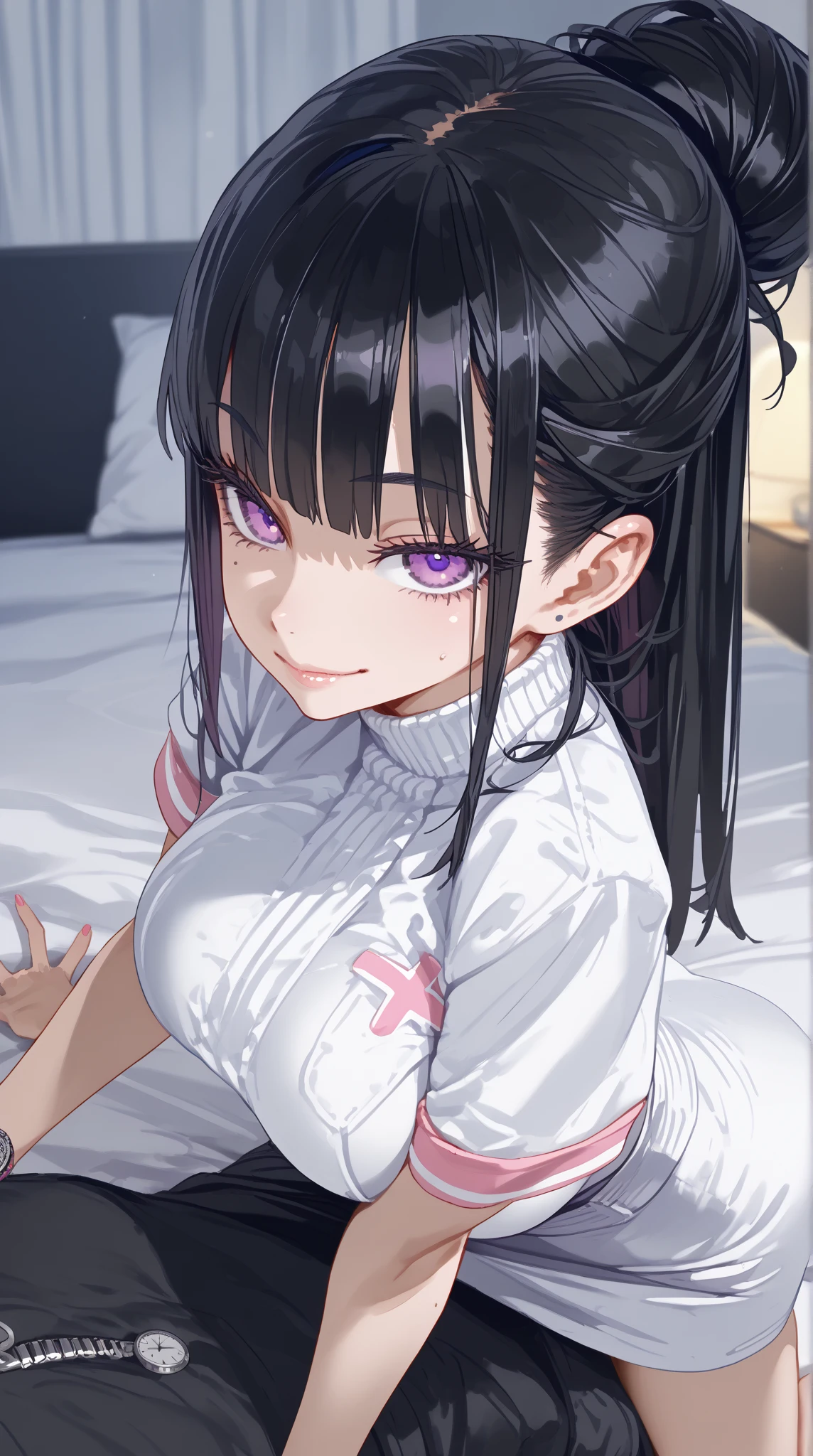 1girl,close-up face,
(Glansjob    :1.3), throw,straddling, girl on top,Fully clothed、Don&#39;t take off your clothes、 like a 、
from side, No nipples shown、
Night hotel room,
throw 、Black Hair、pink color nurse costume、Fully clothed、Don&#39;t take off your clothes、 like a 、I was dressed loosely、

heavy breathing, smile

BREAK gyaru female, 20 yo, black hair, updo, messy good, low good, good,
sidelocks, bangs,
purple eyes, eyelashes, narrowed eyes, huge breasts,
 from above 、 
BREAK nude male,Shota、,
masterpiece,best quality,amazing quality,newest, explicit,
Watch ukkrious , (real skin:1),