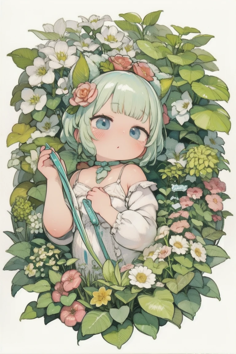 Mucha art deco style, The design of plants and white snakes、Watercolor