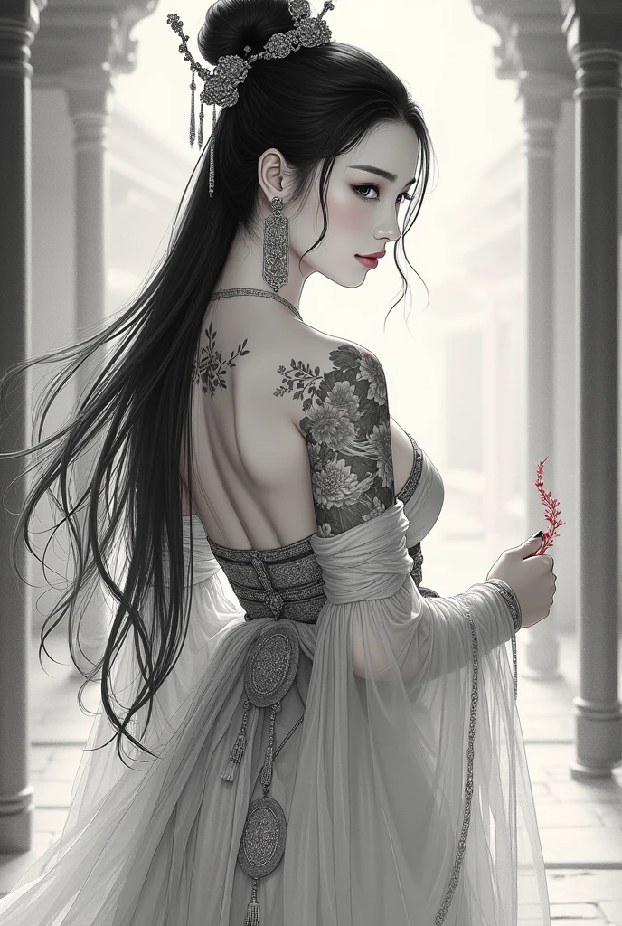 Dark Painting Style Princess of the Underworld Kimono Anime 3D Art Style 3D ((Cold Complex Skull Accessories Close-up Facing Back)) (Guvez style artwork) ((Black palace with huge complex structure in background))Leica lens Depth of Field (Masterpiece, Top Quality, Best Quality, Official Art, Beauty and Aesthetics: 1.2), (1girl: 1.3), (Fractal Art: 1.3)--V6 --q2 --s1000