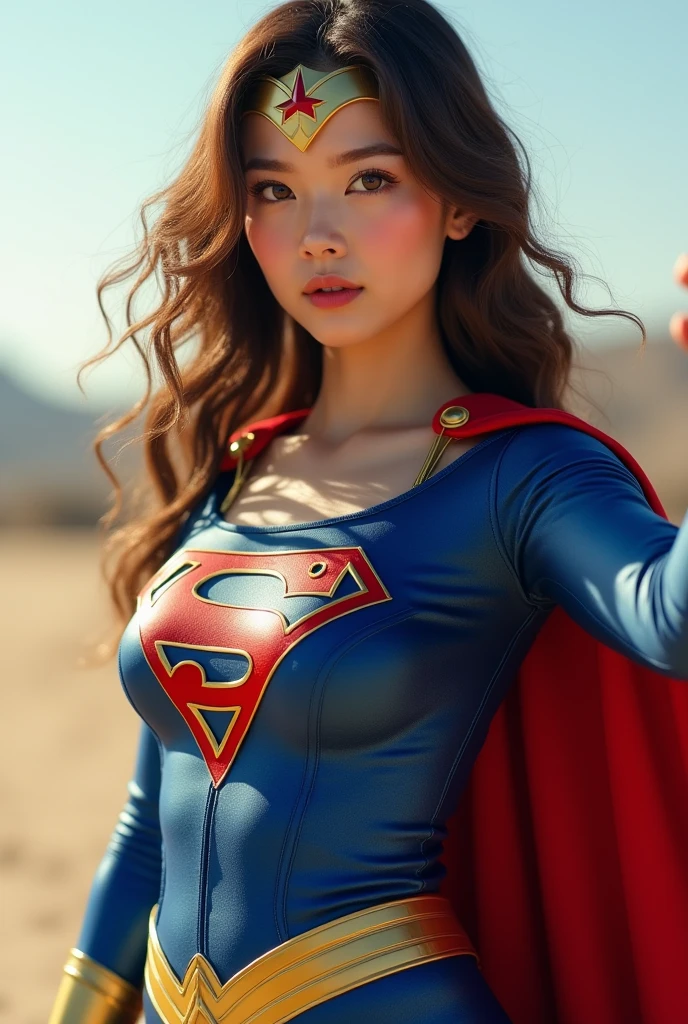 Woman body set big breasts, Supergirl costume dress, BROWN HAIR