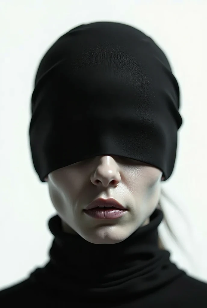 Generate image of girl having half up half down hairstyle , tying black scarf on her eyes