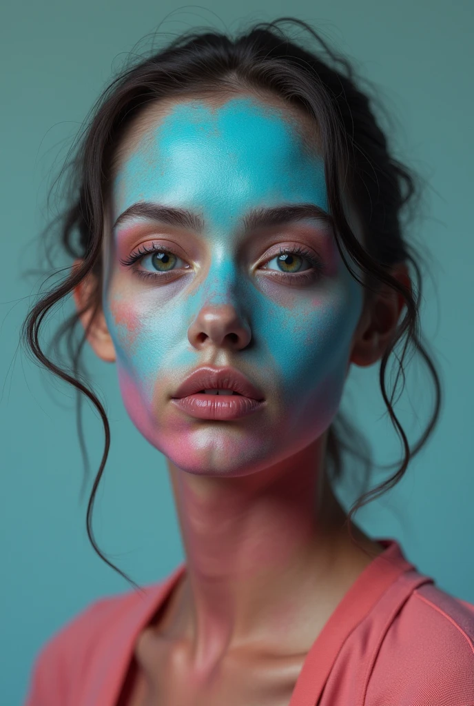 Naked woman with her face covered in paint