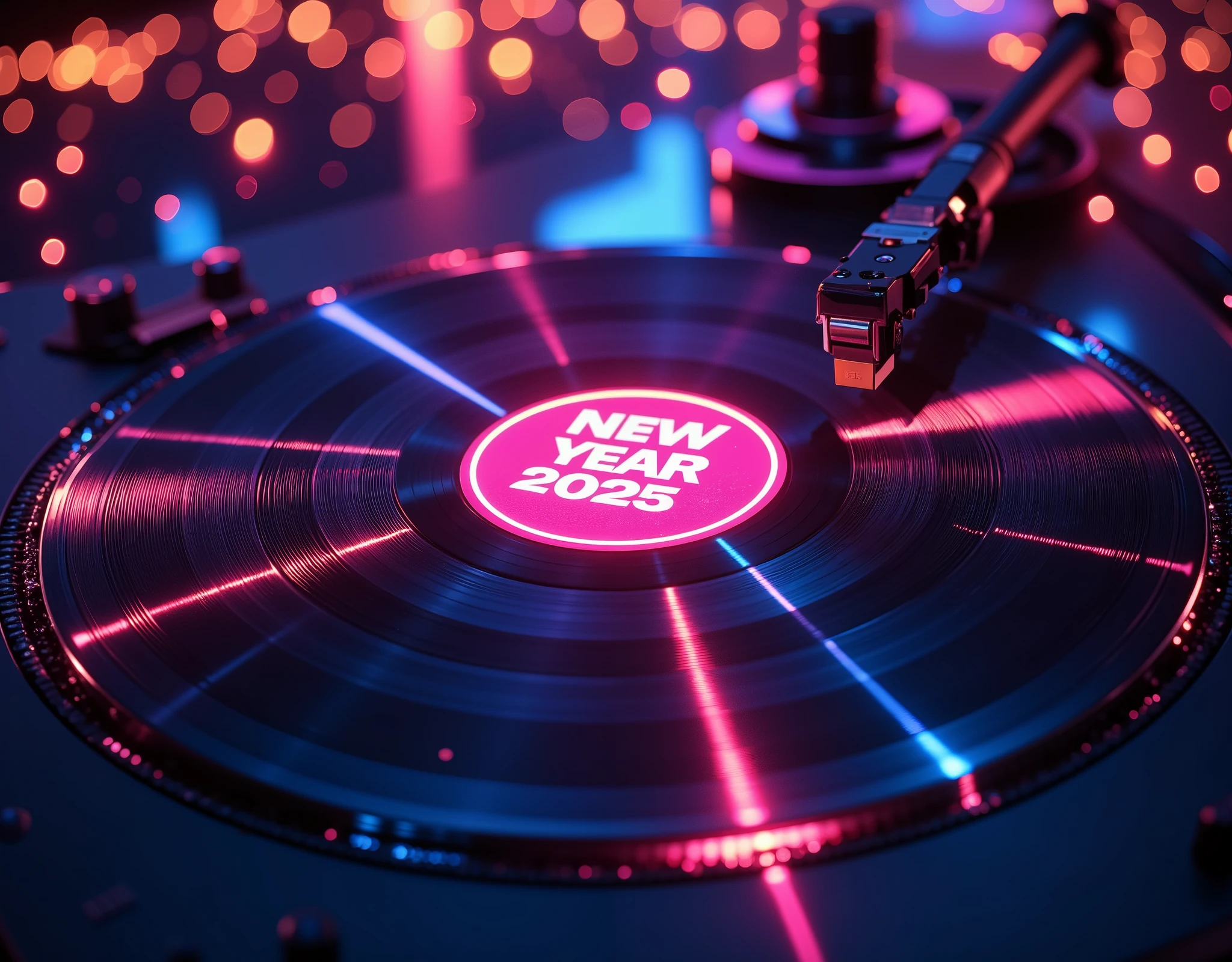 (masterpiece:1.2,EXCEPTIONAL QUALITY ,Mirror Finish , cinematic experience , best illustrations:1.2), Super high resolution, super detailed ,8k,16k, wallpaper,( New Year Party ),(At the center of the record disc"New Year Party 2025"のpopで小さなテキストを描画する:2.0),( simple design ), Promotional Art , Record Jacket , record album cover design ,Funk,JAZZ,HOUSE MUSIC,Avant-garde,pop,( vector art:2.0),( flat design :2.0),( close up the center of the record disc:2.0)