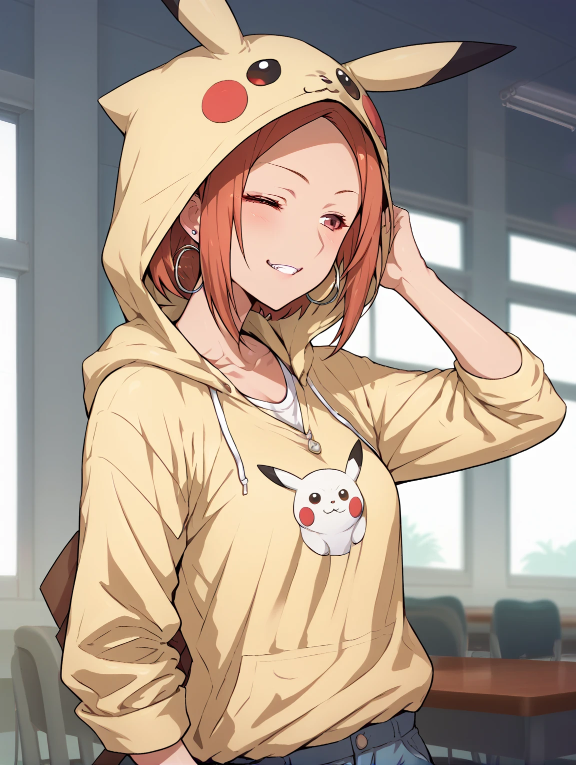 Kuroko : Pikachucosplay, Pikachu \(Pikachu\),  character print, hood, moletom com hood, yellow sweatshirt, .