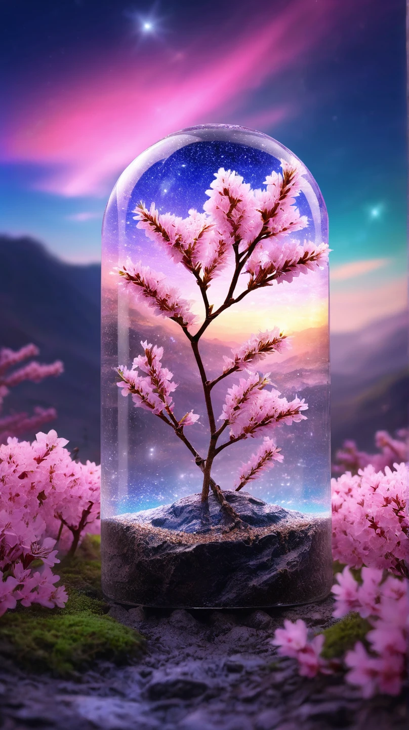 Crystal Spring Blossom,
Fantasy, Milky Way, transparent, 
Sparkling, Sparkling, wonderful, colorful, 
Magical Pictures, Dramatic lighting, Photographic realism, Super detailed, 4K, Depth of written boundary, High resolution