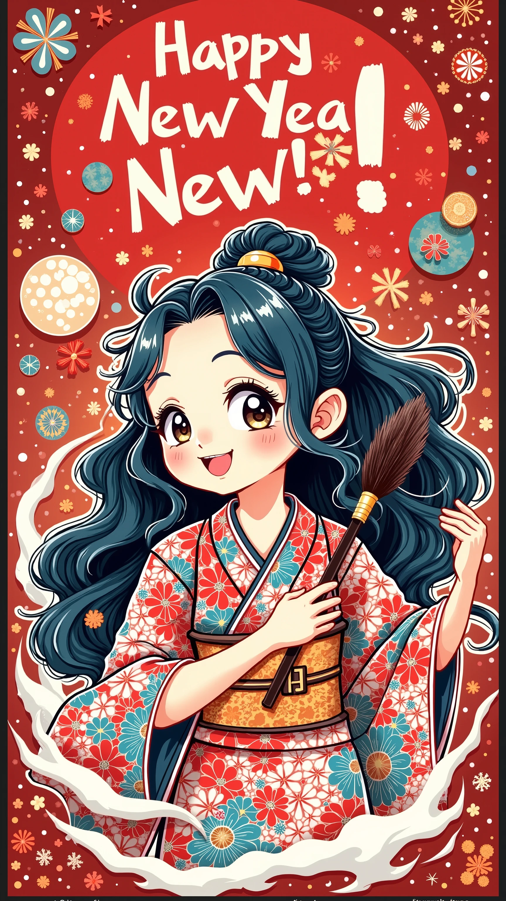  A traditional Japanese festival, Calligraphy Contest , calligraphy, japanese text, “Happy New Year” ,  Japanese characters happy to welcome the new year , Dynamic brush ,  New Year Party with Japanese Characters, Wallpaper drawn in perfect Japanese 