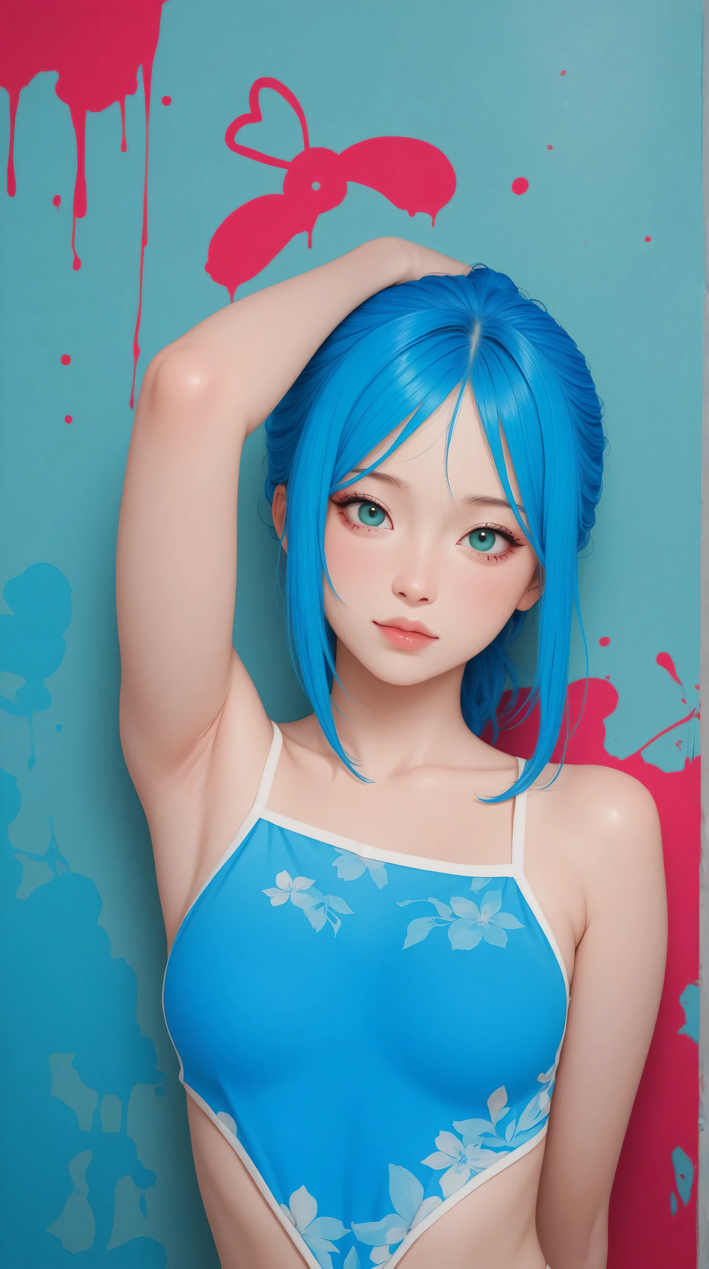 Kizi,Highly detailed, Amazing work,Vitreous luster,((clean backdrop)),In pink,(((blue colors))),green color,red colour,Best quality at best,clean backdrop。