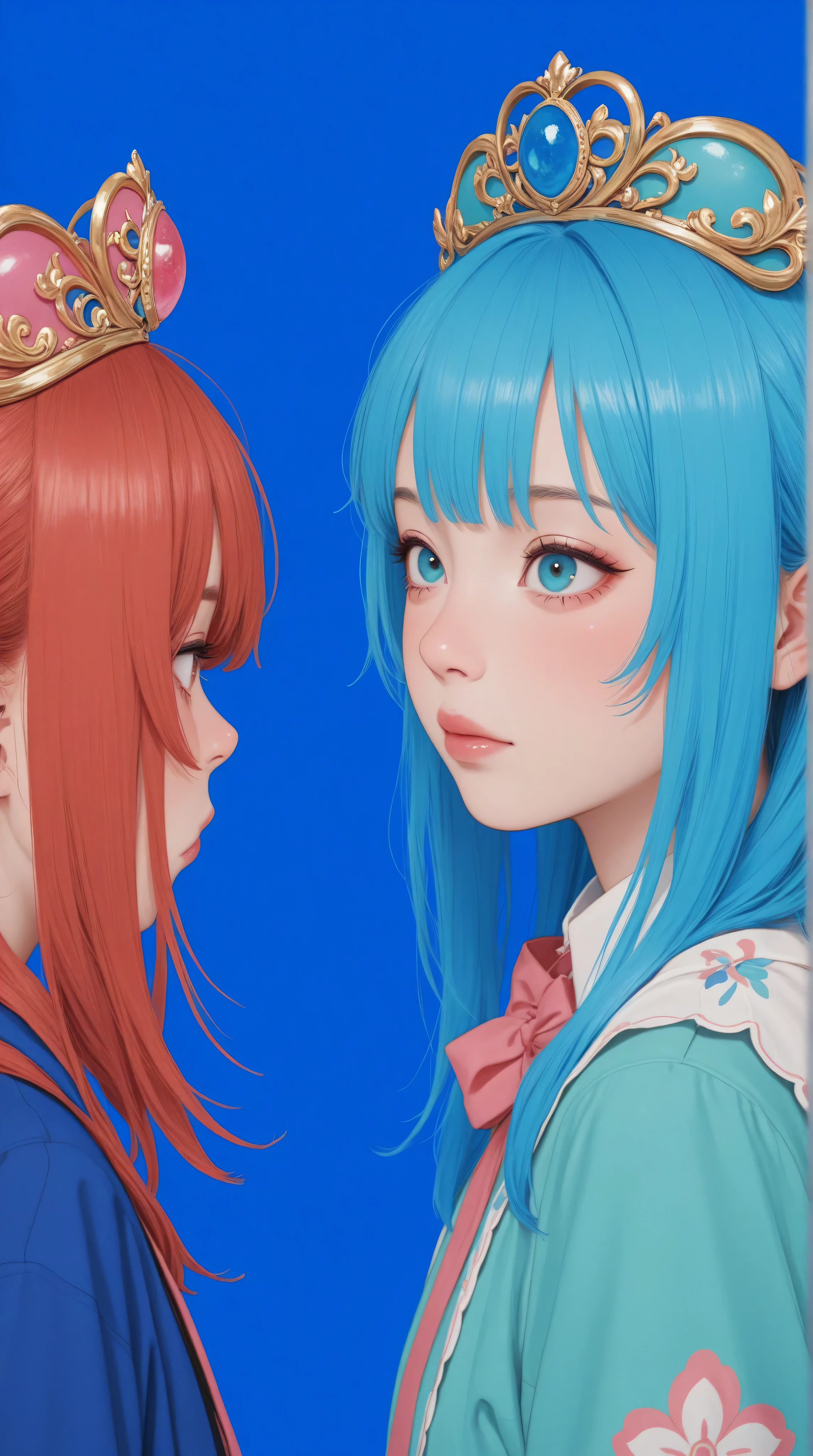 Kizi,Highly detailed, Amazing work,Vitreous luster,((clean backdrop)),In pink,(((blue colors))),green color,red colour,Best quality at best,clean backdrop。