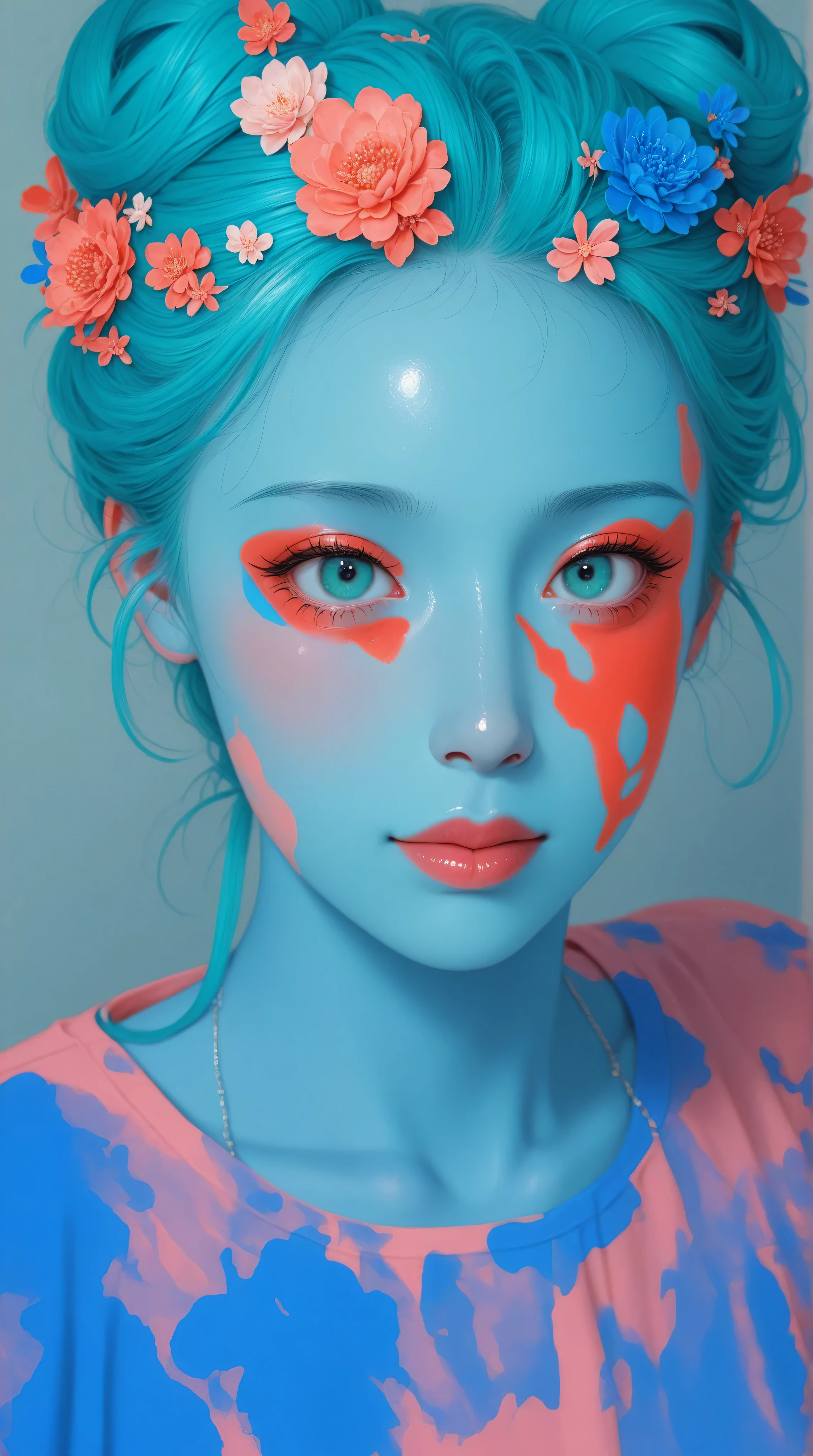 Kizi,Highly detailed, Amazing work,Vitreous luster,((clean backdrop)),In pink,(((blue colors))),green color,red colour,Best quality at best,clean backdrop。