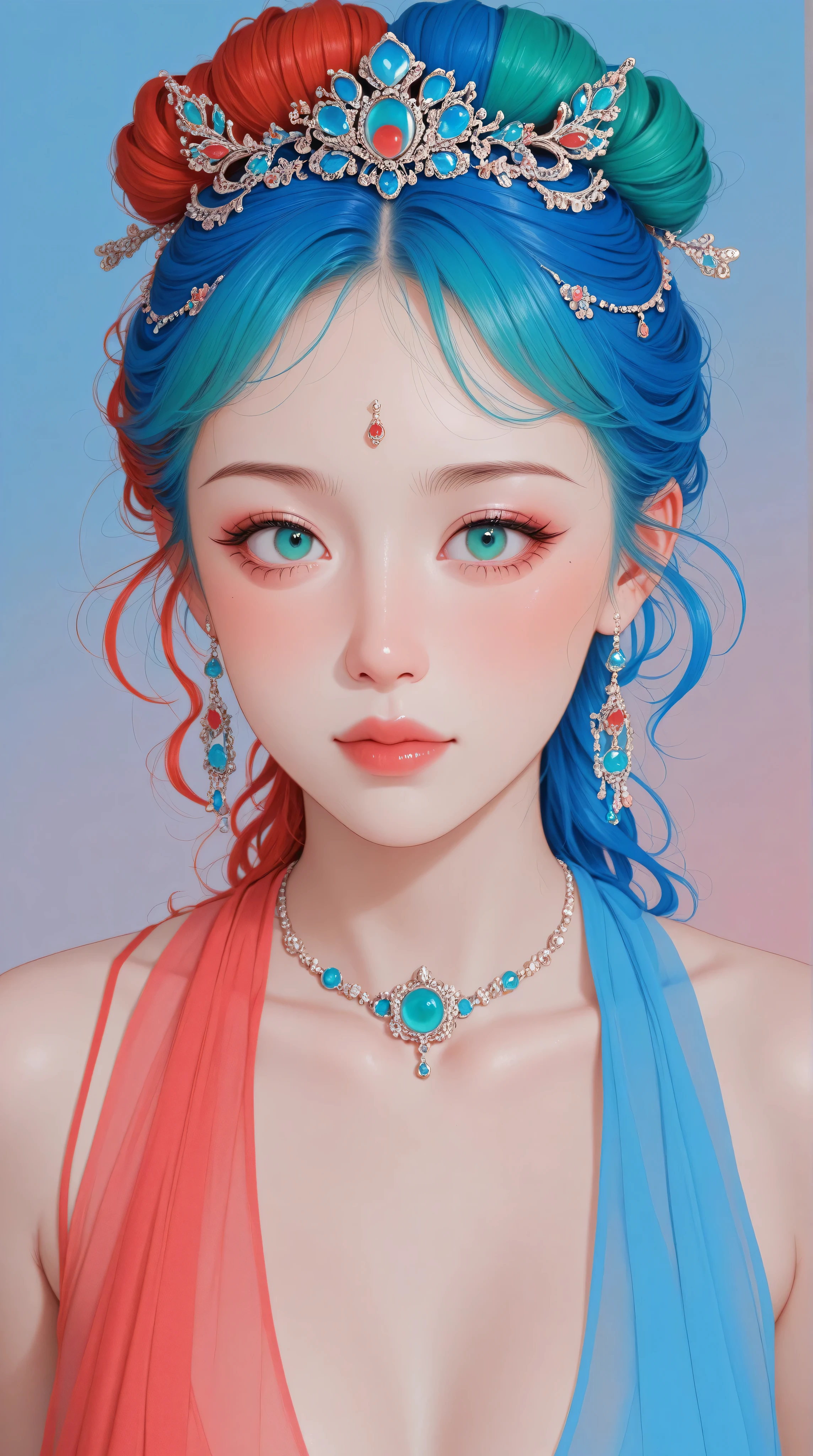 Kizi,Highly detailed, Amazing work,Vitreous luster,((clean backdrop)),In pink,(((blue colors))),green color,red colour,Best quality at best,clean backdrop。