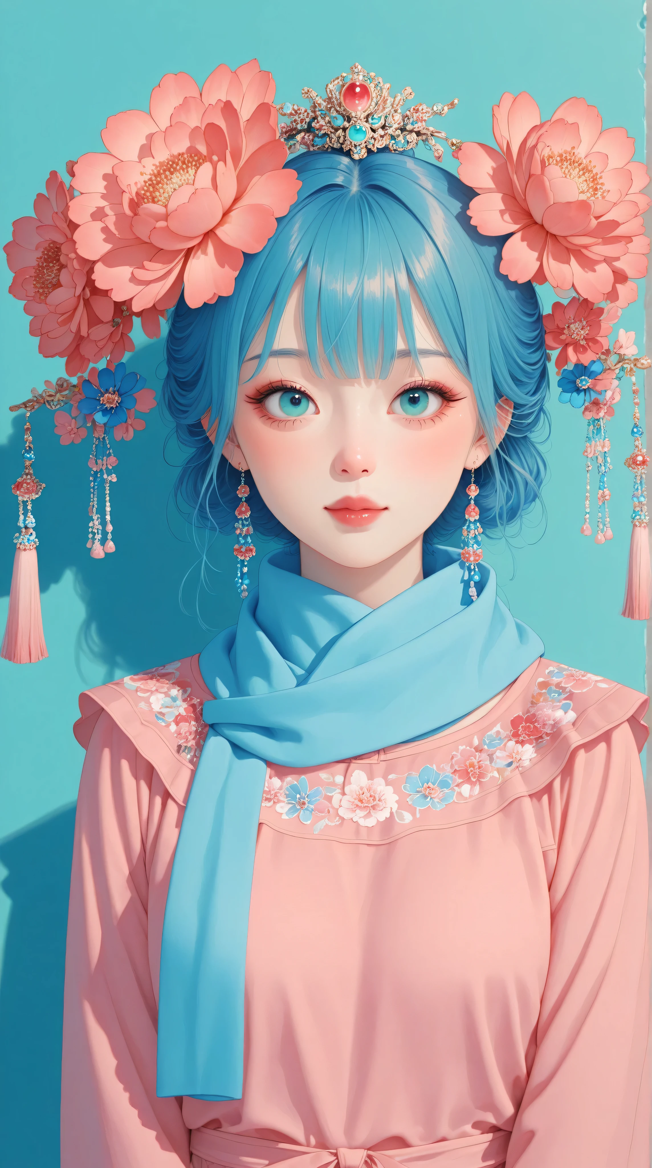 Kizi,Highly detailed, Amazing work,Vitreous luster,((clean backdrop)),In pink,(((blue colors))),green color,red colour,Best quality at best,clean backdrop。