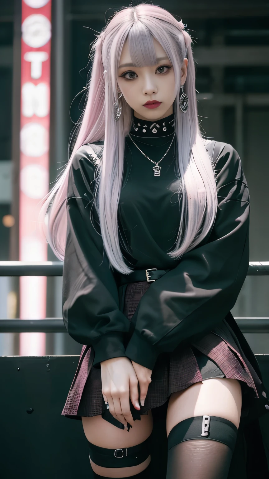 (Highest quality, Very detailed, masterpiece:1.2), ((2 women,Face it,Point your ass to the camera)), Very thin body, length, Thin legs, ((Purple-hair-color wavy short hair)), ((Thick and fluffy bangs)), Very detailedな顔,A faint smile, small, Thin Nose, small thin mouth, Extremely sharply focused eyes, Japanese, Beautiful Face, Realistic eyes, Beautiful and beautiful eyes, Realistic Skin, Beautiful Skin, charm, (A vivid face), Beautiful Hairstyles,((Victorian style black and pink dress)), Gothic design, Accessories include leather items and studs..., Chains are important, Creepy and unique hairstyles, High resolution, Vibrant color palette, Mysterious and mysterious stone wall, Amazing place, Tim Burton's signature dark shadows and strange details, background, Backwards,Camera angle from below