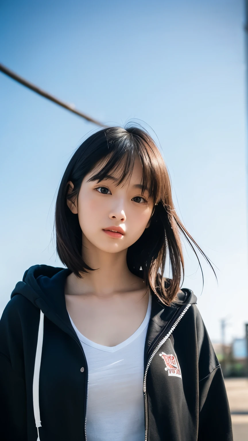 A woman in loose, neat clothing is looking straight into the camera, A look on the face of a loved one, The background is a plain gray gradient, Close-up