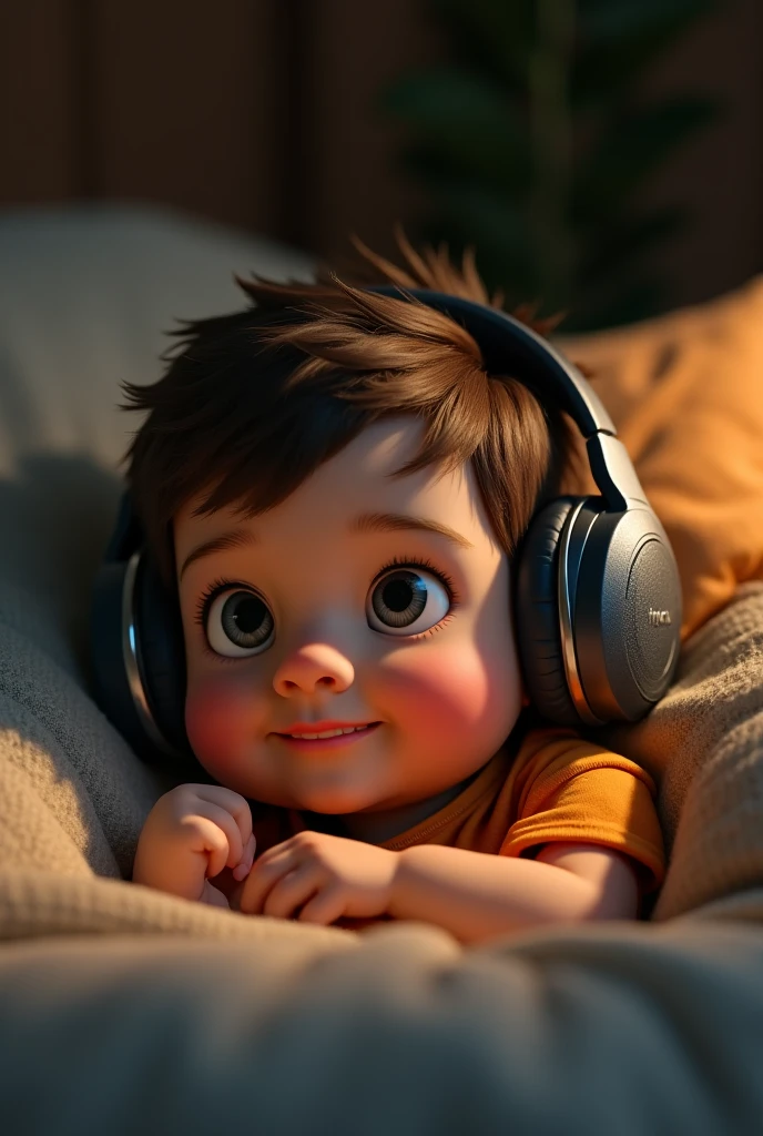 a boy is listing to music
