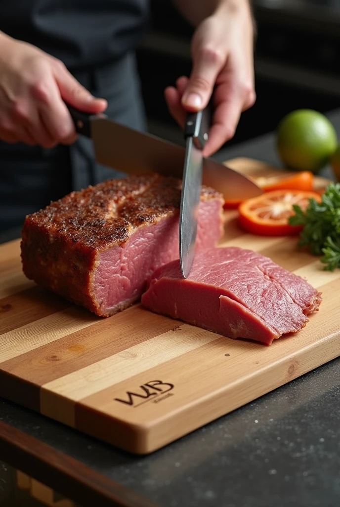 someone cutting up a piece of meat on a cutting board, eating meat, carving, cooking it up, meat, extremely intricate, accurate and detailed, barbecue, super realistic food picture, juicy meat, meat with veins, smoked layered, epicurious, centered shot, steakpunk, absolutely outstanding, ready to eat, accurately portrayed, realistic artwork, highly intricate