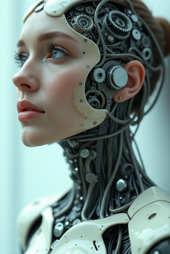 (((masterpiece))), ((best quality)), (ultra-detailed), (CG illustration), (an extremely devious and beautiful)), cinematic light, ((1 mechanical girl)), single, (machine-made joints: 1.4), ((mechanical limbs)), ( blood vessels attached to the tube), ((mechanical spine attached to the back)), ((mechanical cervical vertebrae attached to the neck), ((back to the viewer)), expressionless, (wires and cables attached to the head and body: 1.5), science fiction, apocalypse, ruins