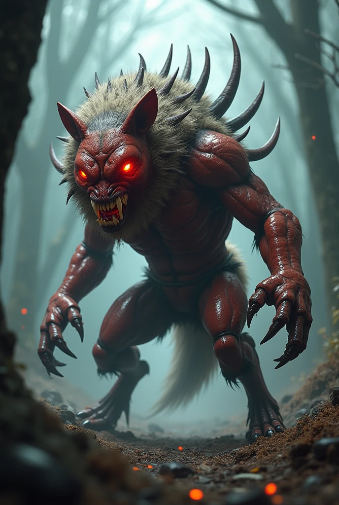 deformed chobi character, finest image, (8k, RAW photo, realistic), a devil emerges from a stain on the stone wall of a castle, dark fantasy