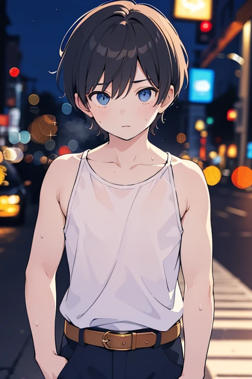  high resolution, masterpiece, Best quality and best,最 High Quality , High Quality ,  high definition ,  anime style ,  1 boy, erection, teenager ,  Hug,  pretty face , Shota, young boy,  upper body裸,  Bare Shoulder ,  upper body, belt, ,  handsome,  Cute Boy , 超 high resolution, Bokeh, sweat