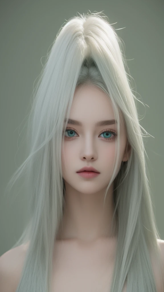 best qualtiy， tmasterpiece， White hair， eBlue eyes， A girl， exteriors， The upper part of the body， Realistis，Floating hair, Snowy,,Detailed face, winter, Green trees, Sunshine