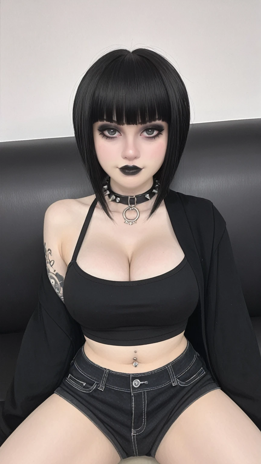 (NSFW:1.2), bce, 1girl, having sex, ((vaginal sex)), green hair, black eyes, asymmetrical hair, sexy poses, bedroom, goth, goth makeup, smoky eyes, eyeshadow, eyeliner, flat bangs, upper body view, big breasts, ahegao