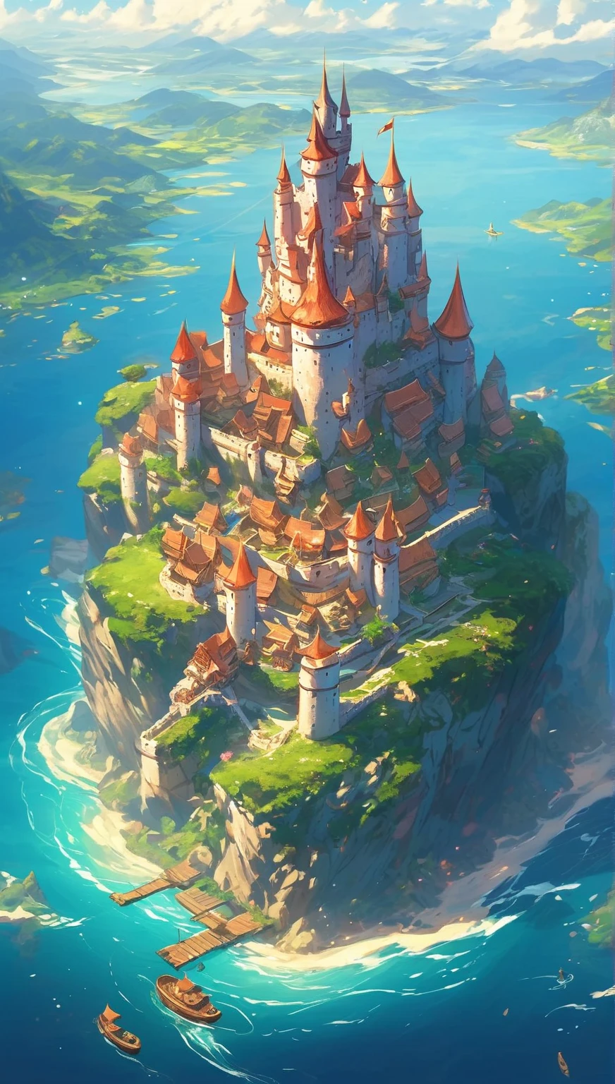 (( highest image quality taken by Ki)),Very beautiful scenery,(((A floating castle flying far above)))