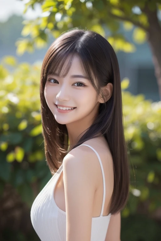 (Highest quality,8K quality,masterpiece:1.3),(Ultra-high resolution,Realistic:1.4,Live Shooting),(Very detailed,Caustics),(Ultra-Realistic Capture,(((garden)),beautifully detailed skin),19 years old,Beautiful Japanese, Medium Hair, Asymmetrical bangs, Brown Hair, I'm looking at the camera with a smile on my face,Soft Light,A ray of light shining from above,Natural light,((Date Clothes)),(((1 female))),
